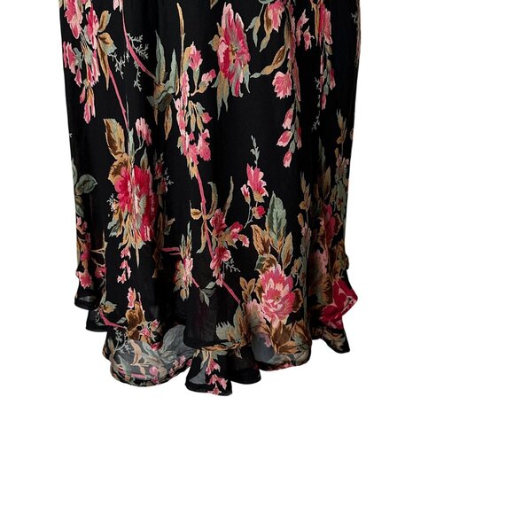 Vintage 90s Liz Claiborne Black Floral Sheer Dress Ruffle Hem Size 6 Grunge - Picture 3 of 8